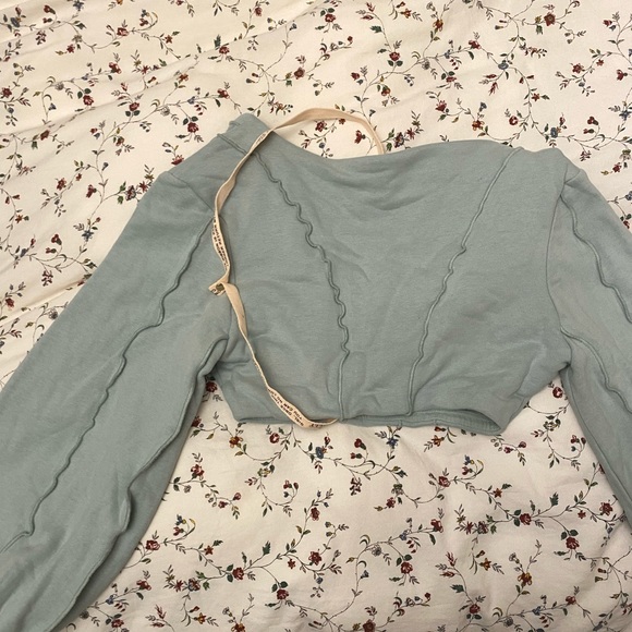 Oh polly Exposed Seam Bardot Crop Top in Blue - Picture 3 of 4